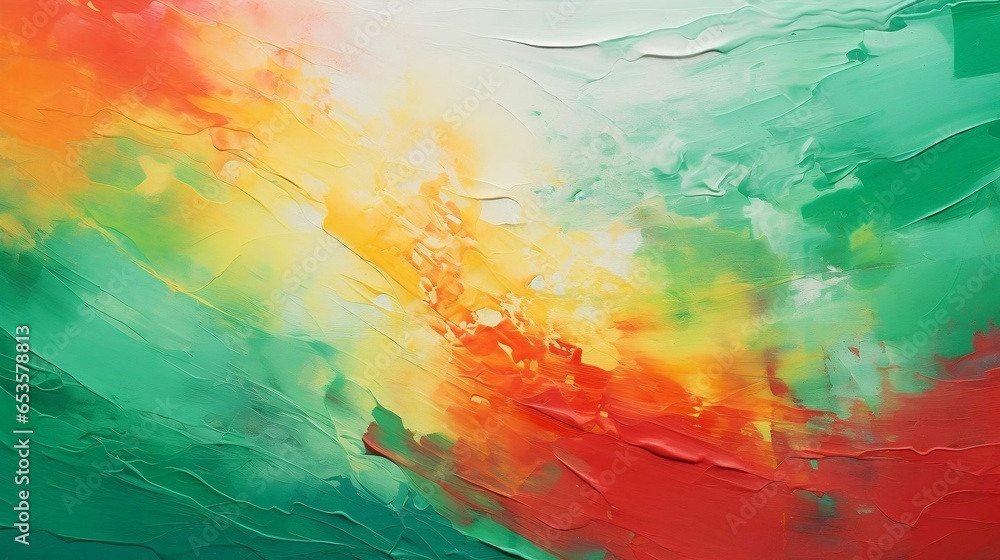 Abstract canvas with red, green, and yellow brushstrokes