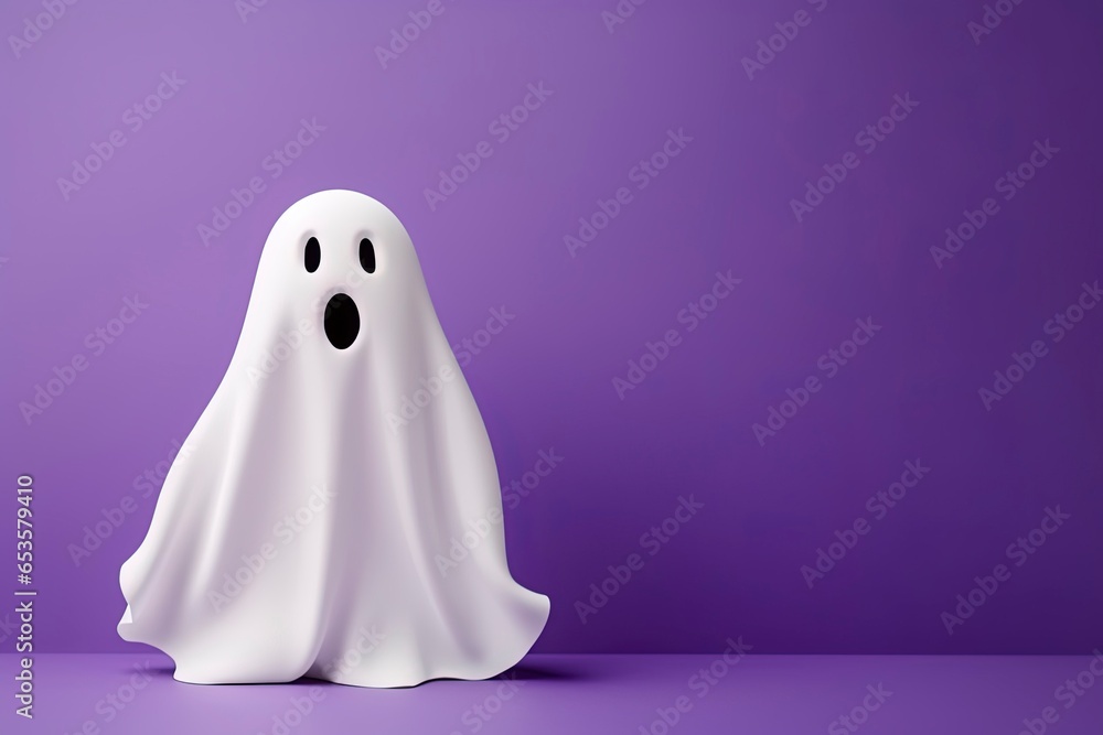 White ghost for Halloween on purple background White ghost for Halloween on purple background