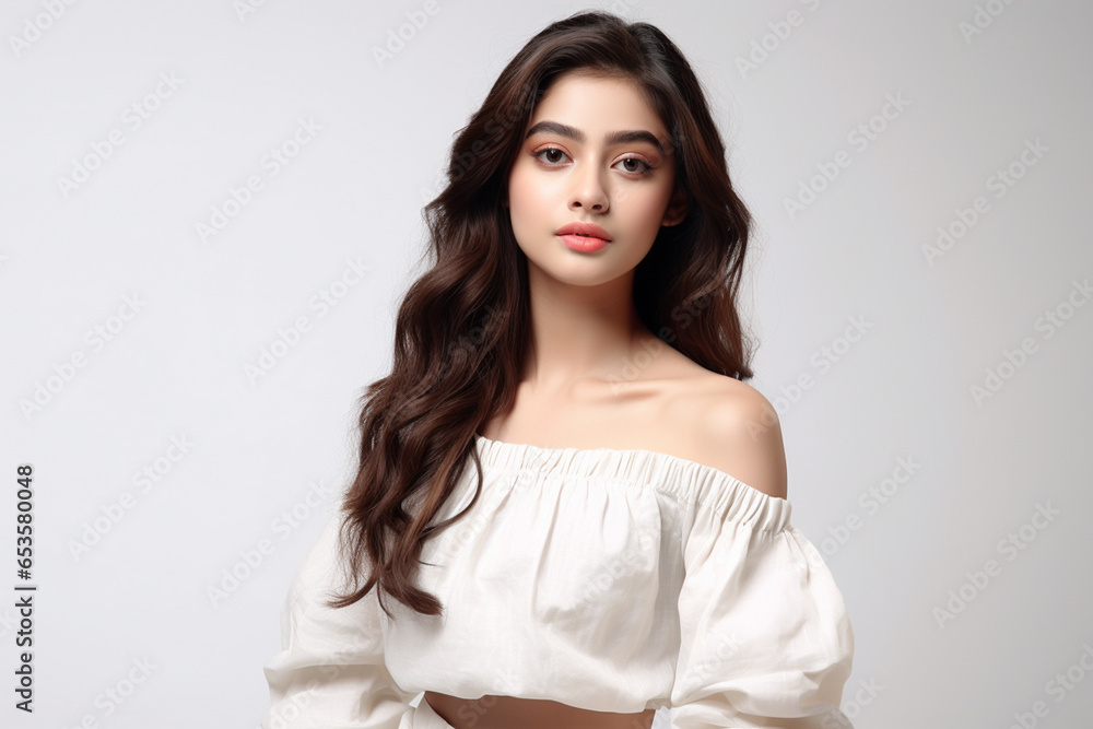fashion woman posing in studio white background fashion woman posing in studio white background