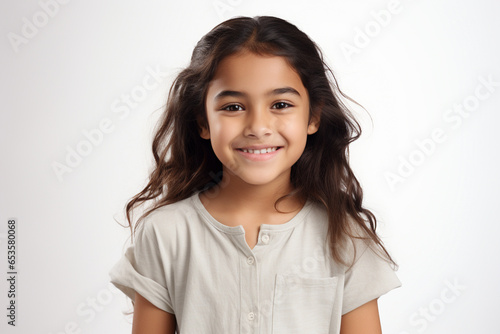 young Indian girl smiling and giving pose in studio white background © Madhulatha