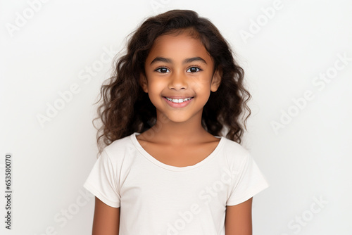 young Indian girl smiling and giving pose in studio white background