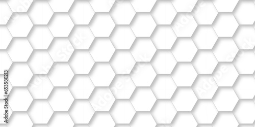 Fototapeta Naklejka Na Ścianę i Meble -  Seamless pattern with hexagons White Hexagonal Background. Computer digital drawing, background with hexagons, abstract background. 3D Futuristic abstract honeycomb mosaic white background.