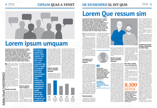 Newspaper design template with blue headline