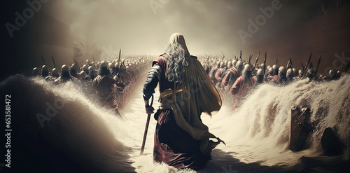 Exodus of the bible Moses. Generative AI	
 photo