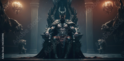 Evil lord dark fantasy in throne room Generative AI photo