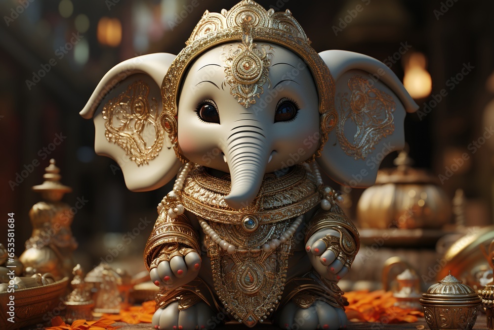Obraz premium a small elephant with a crown on its head