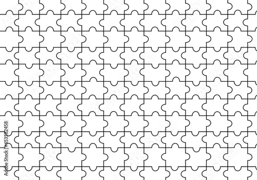 vector background The jigsaw puzzle pattern is arranged all over the page. White jigsaw puzzle wallpaper with black lines around the edges
