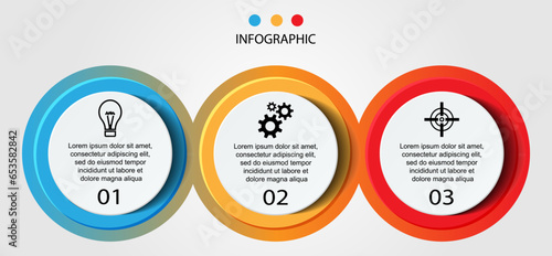 Minimal Business Infographics template. Timeline with 3 steps, options and marketing icons .Vector linear infographic with two conected elements. Can be use for presentation.