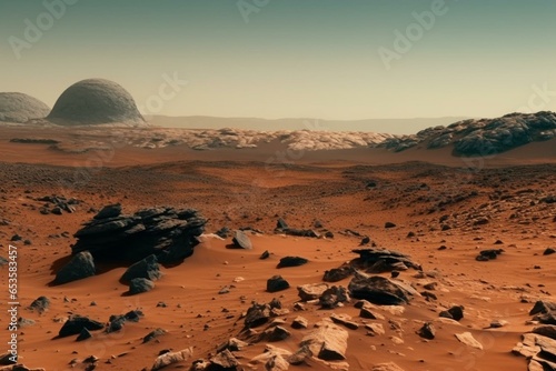 Landscape of Mars, the red planet's surface. Generative AI