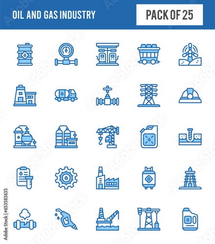 25 Oil and Gas Industry Two Color icons pack. vector illustration.