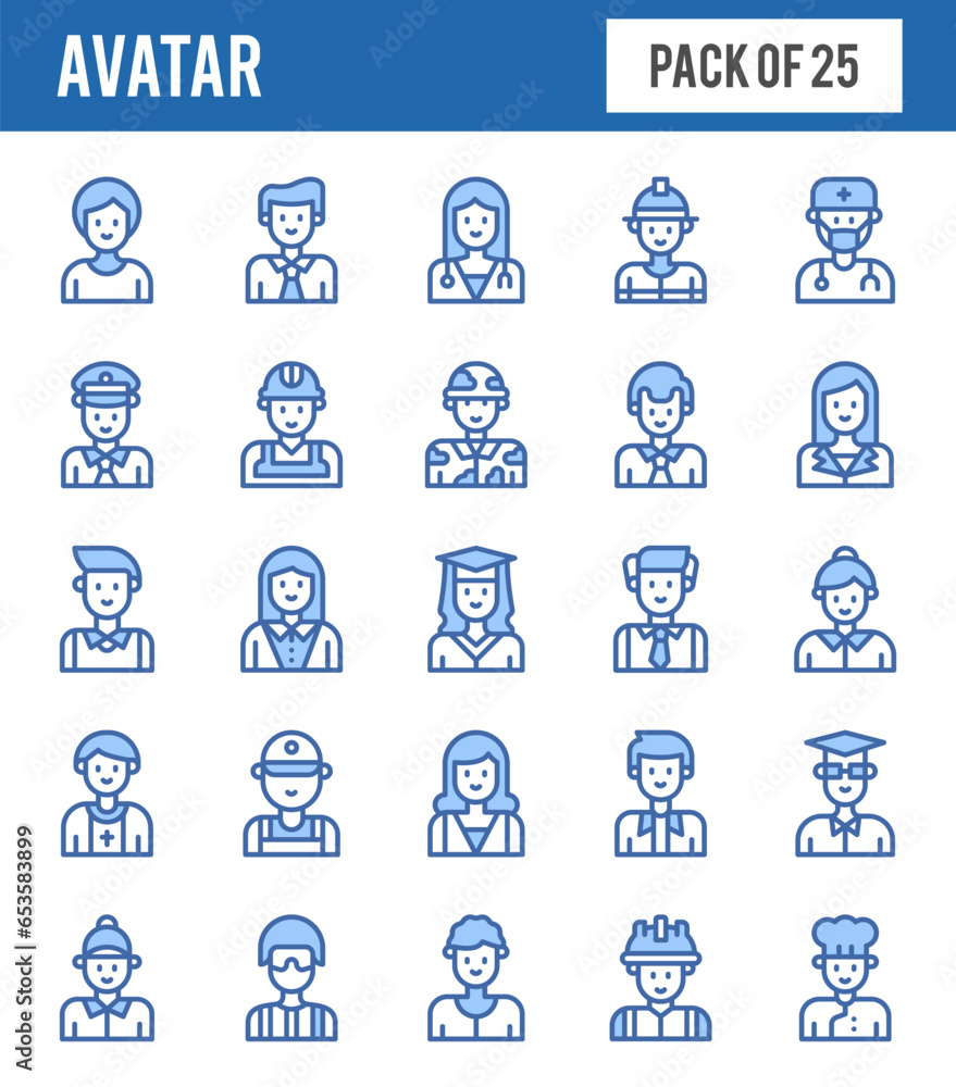 25 Avatar Two Color icons pack. vector illustration.