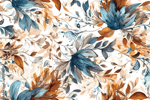 Pattern Watercolor vector art painting illustration flower pattern. textile, ornamental, ornate, hand-drawn, drapery, curl, watercolor, trendy, painting, repeat, fancy, elements, diverse, deco, stain