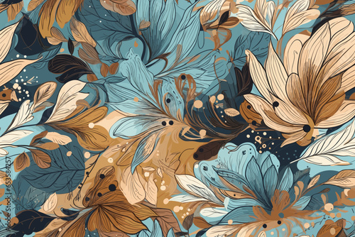 Pattern Watercolor vector art painting illustration flower pattern. textile, ornamental, ornate, hand-drawn, drapery, curl, watercolor, trendy, painting, repeat, fancy, elements, diverse, deco, stain