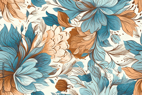 Pattern Watercolor vector art painting illustration flower pattern. textile, ornamental, ornate, hand-drawn, drapery, curl, watercolor, trendy, painting, repeat, fancy, elements, diverse, deco, stain