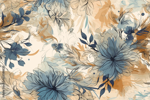 Pattern Watercolor vector art painting illustration flower pattern. textile, ornamental, ornate, hand-drawn, drapery, curl, watercolor, trendy, painting, repeat, fancy, elements, diverse, deco, stain