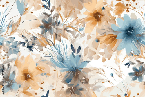 Pattern Watercolor vector art painting illustration flower pattern. textile, ornamental, ornate, hand-drawn, drapery, curl, watercolor, trendy, painting, repeat, fancy, elements, diverse, deco, stain