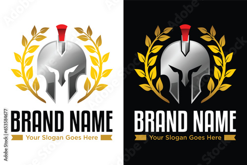 golden Wreath and helmet of the Spartan warrior symbol, emblem illustration logo design