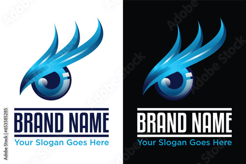 Abstract Creative Eye Vision with blue metallic illustration logo design