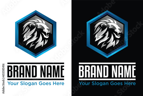 moern metallic Hexagon lion head illustration logo design