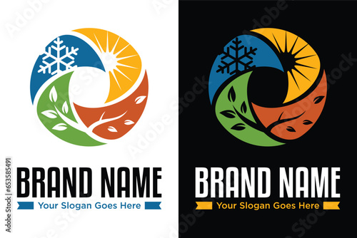 modern 4 four seasons logo design vector with symbol of Winter Spring Summer Autumn sign element illustration logo design