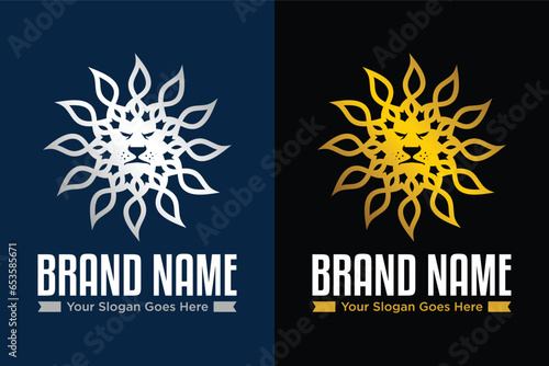 modern sun floral lion head vector illustration logo design