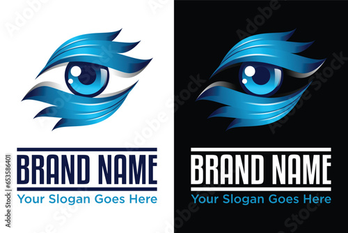 modern blue metallic Eye Care vector illustration logo design