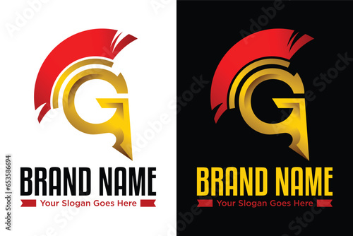 Guardian With G Letter. Abstract Spartan Warrior illustration logo design