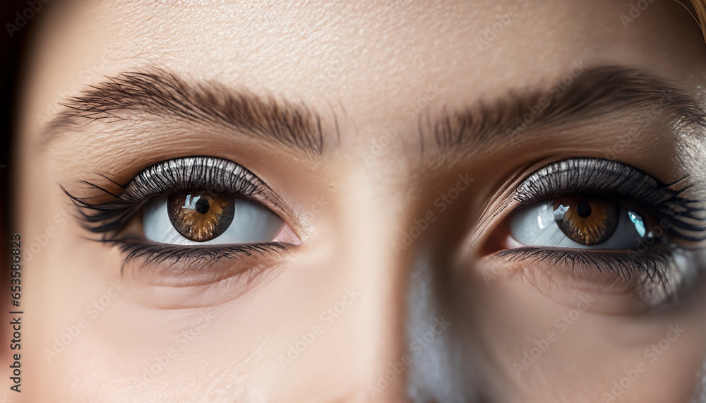 Naklejka premium close-up macro shot of female eyes with make-up