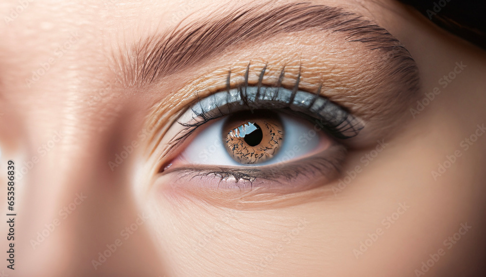Naklejka premium close-up macro shot of female eyes with make-up