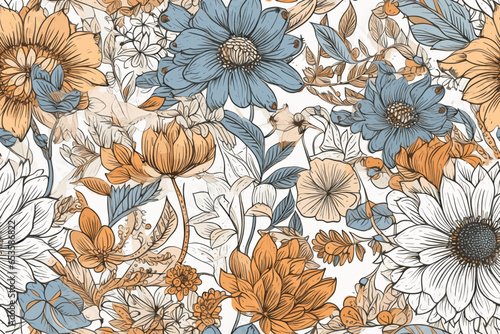 Pattern Watercolor vector art painting illustration flower pattern. textile, ornamental, ornate, hand-drawn, drapery, curl, watercolor, trendy, painting, repeat, fancy, elements, diverse, deco, stain