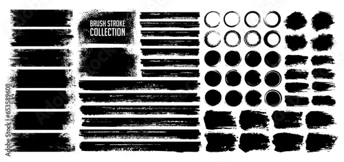 Black ink paint brush stroke, grunge line and frame collection for social media. Grungy watercolor texture, dirty splash, splatter or stain for ornament art. Torn or rip business paper silhouette. photo