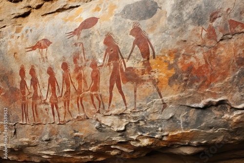 Illustration of prehistoric painting on cave wall