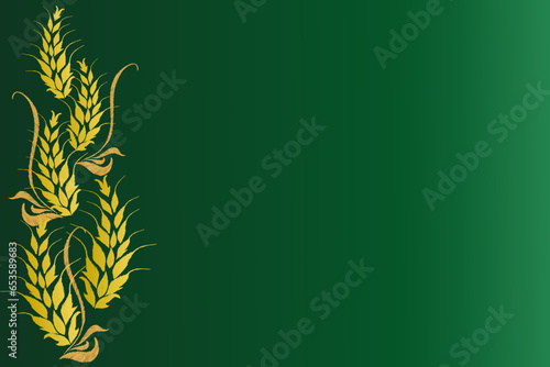 Beer festival background Golden wheat ear with copy space. Dark Green background vector illustration design for harvest festival, organic food, beer festival backdrop frame banner and poster. 