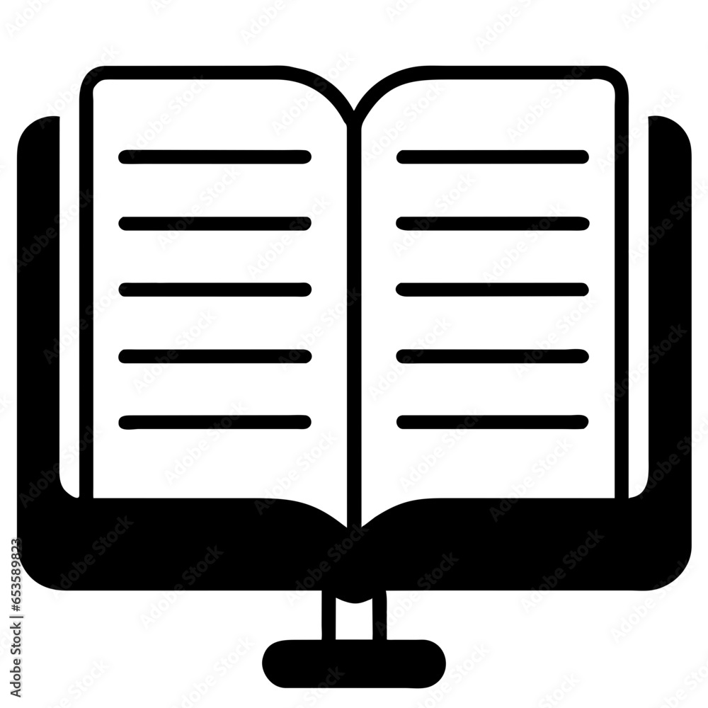 Literary gateway. Open book icon. Educational odyssey. Vector textbook symbol. Knowledge unleashed. Reading realm. Black and white page