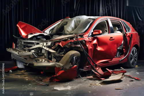 Photo of a completely wrecked car after a severe accident