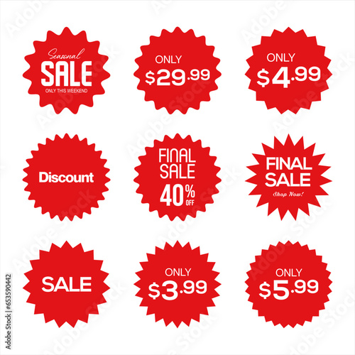 Collection of red labels sale or discount sticker vector illustration 