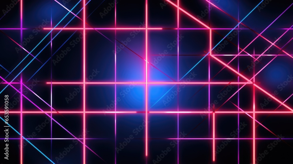 Fototapeta premium Abstract glowing neon colorful background. Digital geometric cyber Monday, black Friday sale&nbsp;design concept. Futuristic geometry neon glow light illustration..