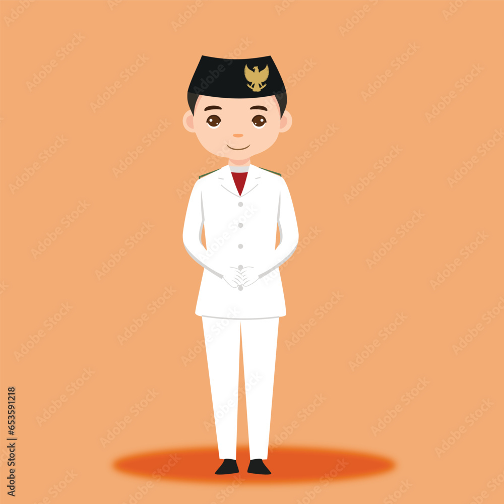 boy character celebrating indonesia independence day wearing paskibraka cloth boy character celebrating indonesia independence day wearing paskibraka cloth
