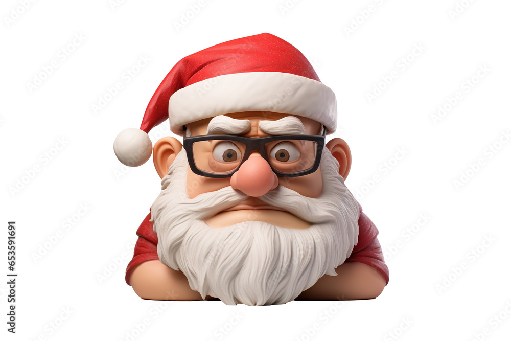 serious drawn cartoon thoughtful santa claus isolated without background, png