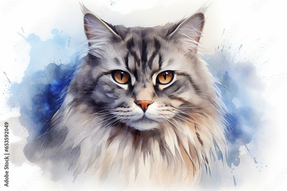 Obraz premium Retrato Acuarela Gato