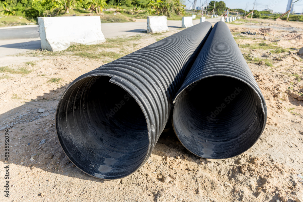 Polyvinyl chloride Drainage Pipe on a Construction Site. Polyvinyl