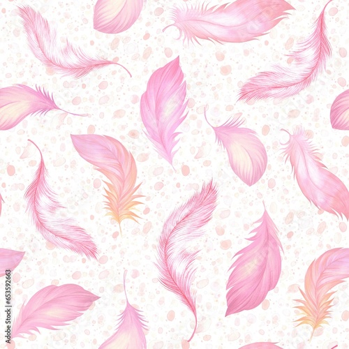 Pink feathers watercolour seamless pattern