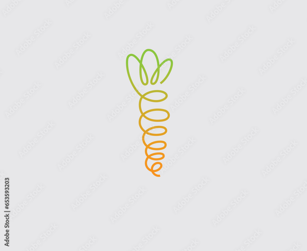 Creative linear carrot logo. Fruit, gradient, yellow, green, orange Creative linear carrot logo. Fruit, gradient, yellow, green, orange