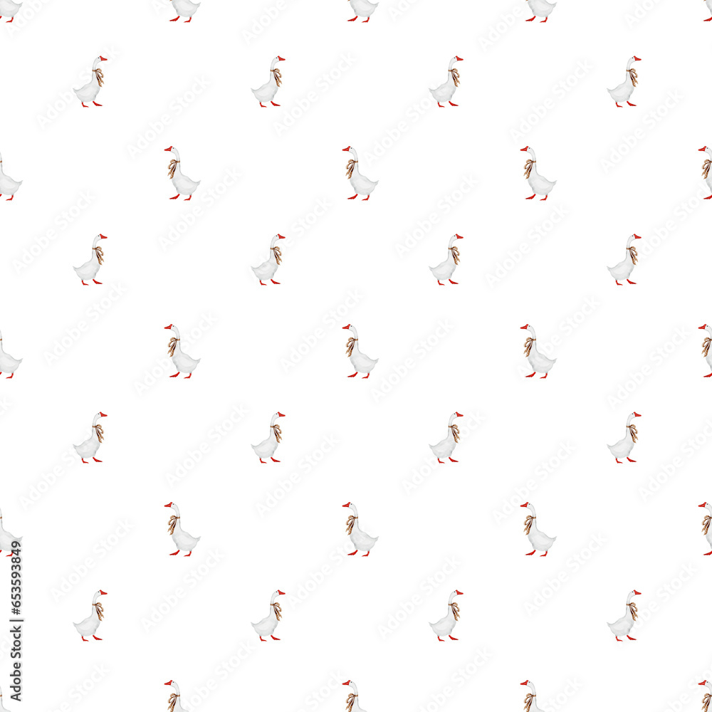 seamless pattern of goose with bows. cute vintage rustic pattern for children's bedding, pajamas, clothes, blankets. - obrazy, fototapety, plakaty 
