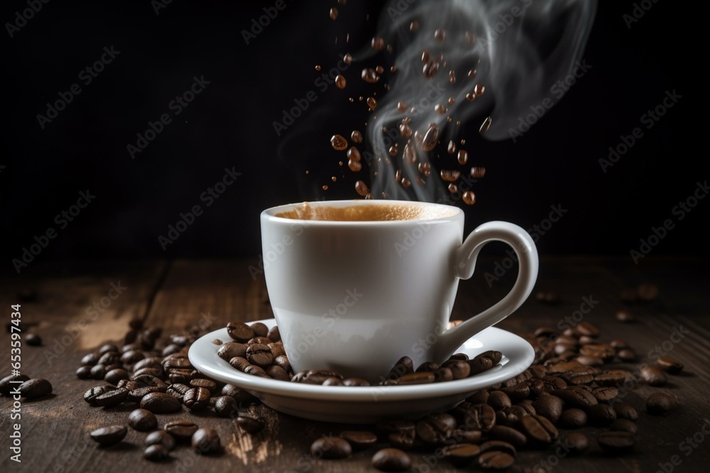 The advantages of caffeine in a hot cup of coffee. Generative AI - obrazy, fototapety, plakaty 