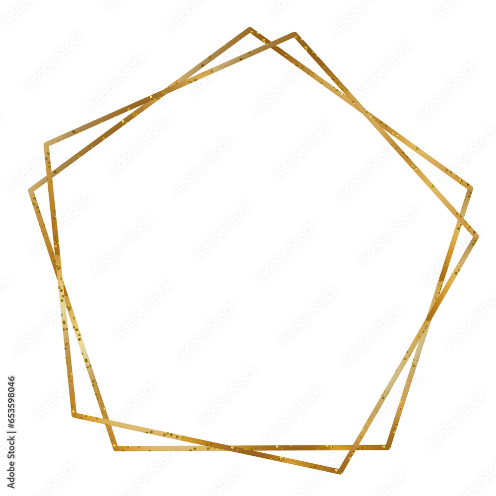Overlay of metallic gold glitter pentagonal frame
