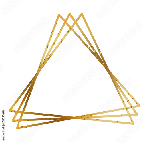 Triple layer overlay of metallic gold glitter triangle frame.