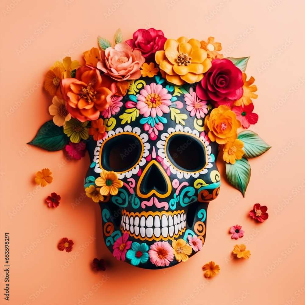 Day of the Dead festival decorated skull on isolated background - ai generative Day of the Dead festival decorated skull on isolated background - ai generative