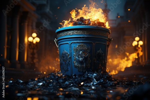 Trash bin in fire generative ai