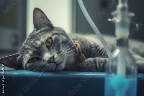 Cat check receiving drip. Animal healthy. Generate Ai
